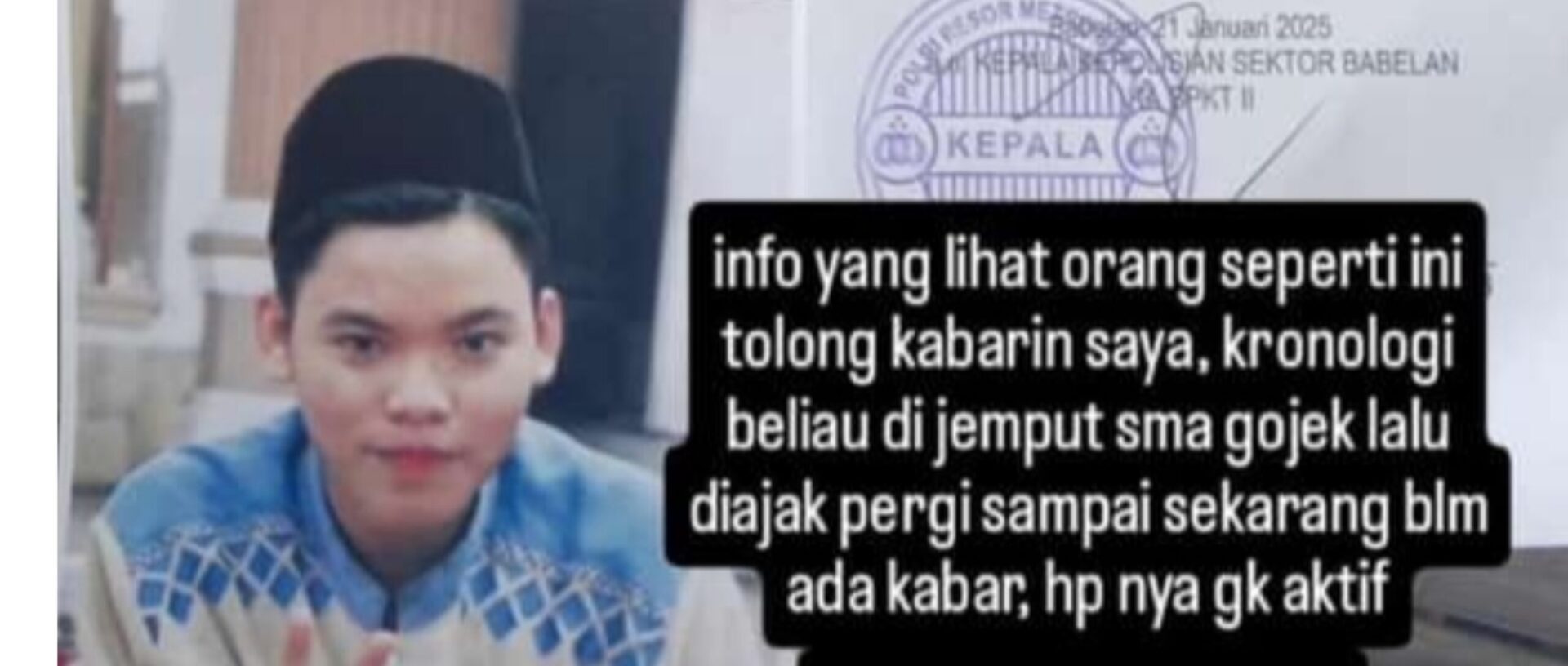 Pamit bekerja ke Jakarta Anak Laki-laki ini Hilang Tak Berkabar, Orang tua Was-was Lapor Polisi