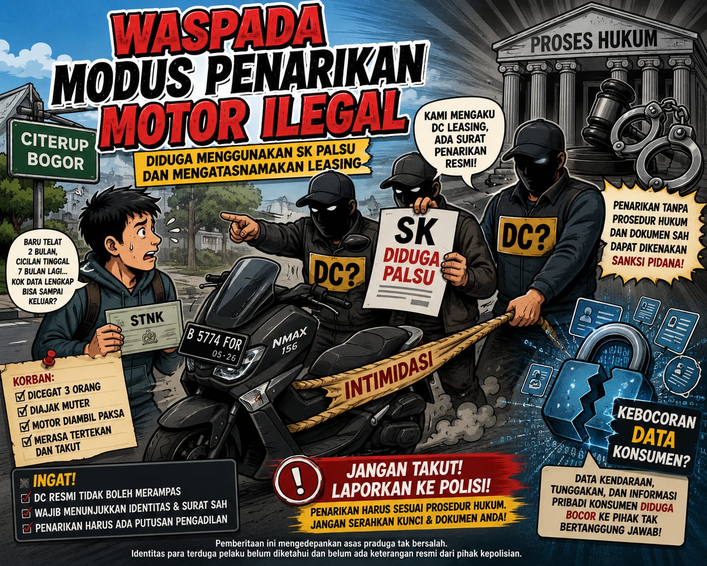 Diduga Berkedok DC Leasing, Tiga Pria Rampas Motor Warga di Bogor Disinyalir Pakai SK Palsu