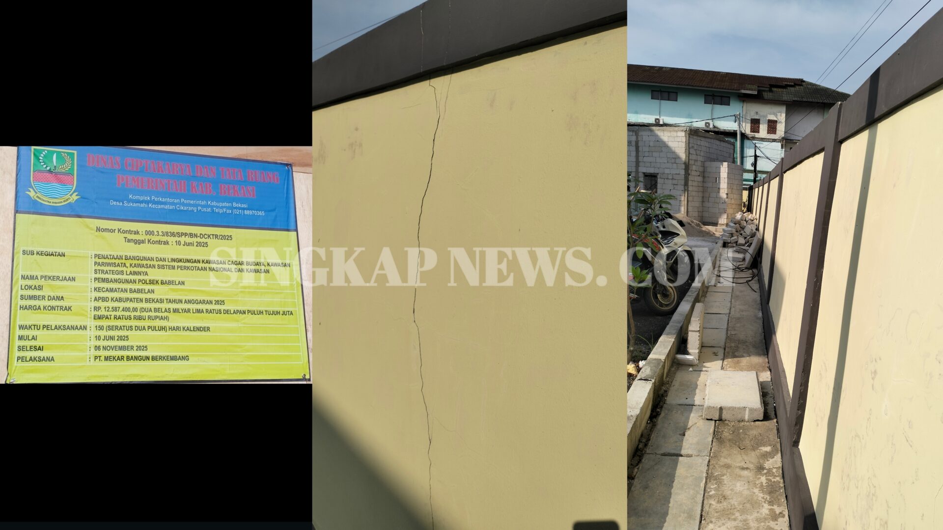 MENGHERANKAN! Pembangunan Polsek Babelan Rp12 Miliar Belum Setahun Sudah Rusak, Pagar Retak Nyaris Roboh