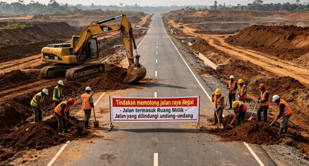 Diduga Tanpa Izin, Kontraktor Di Kedung Jaya Belah Jalan raya Tabrak undang-undang Lalu Lintas Dan Konstruksi Jalan