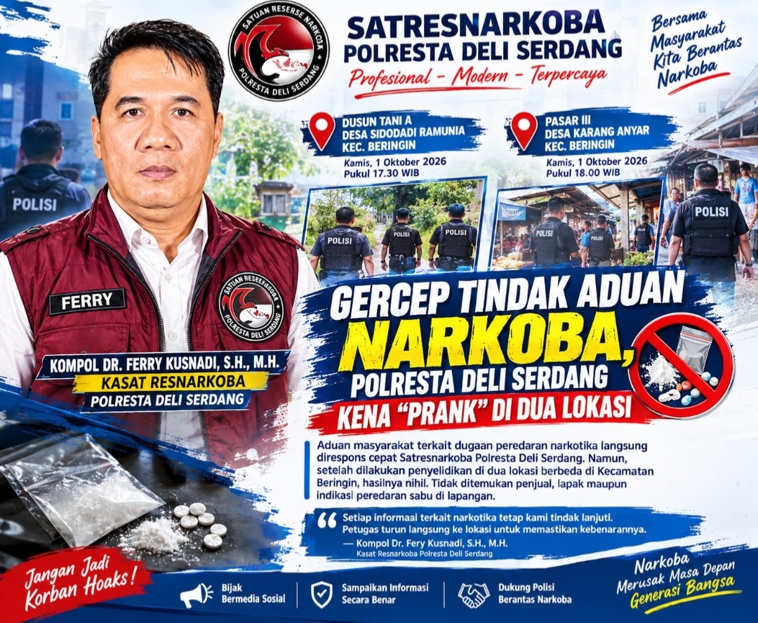Gerak Cepat Satresnarkoba Polresta Deli Serdang Tindak Aduan Warga, Dua Lokasi Diduga Sarang Sabu Ternyata Nihil